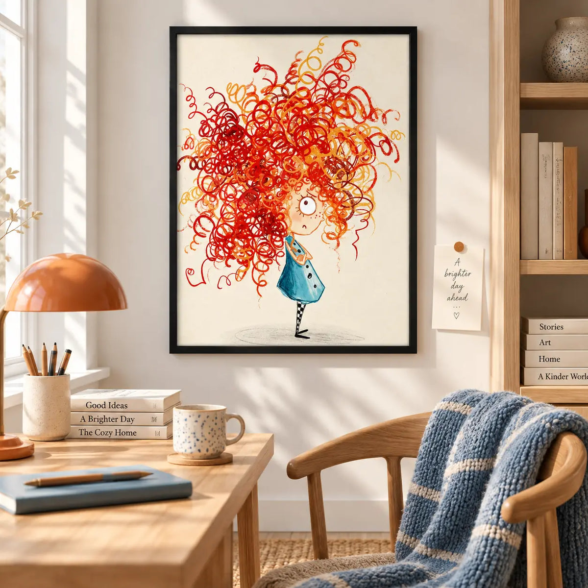 Colorful Curly Hair Girl Abstract Illustration Wall Art 5