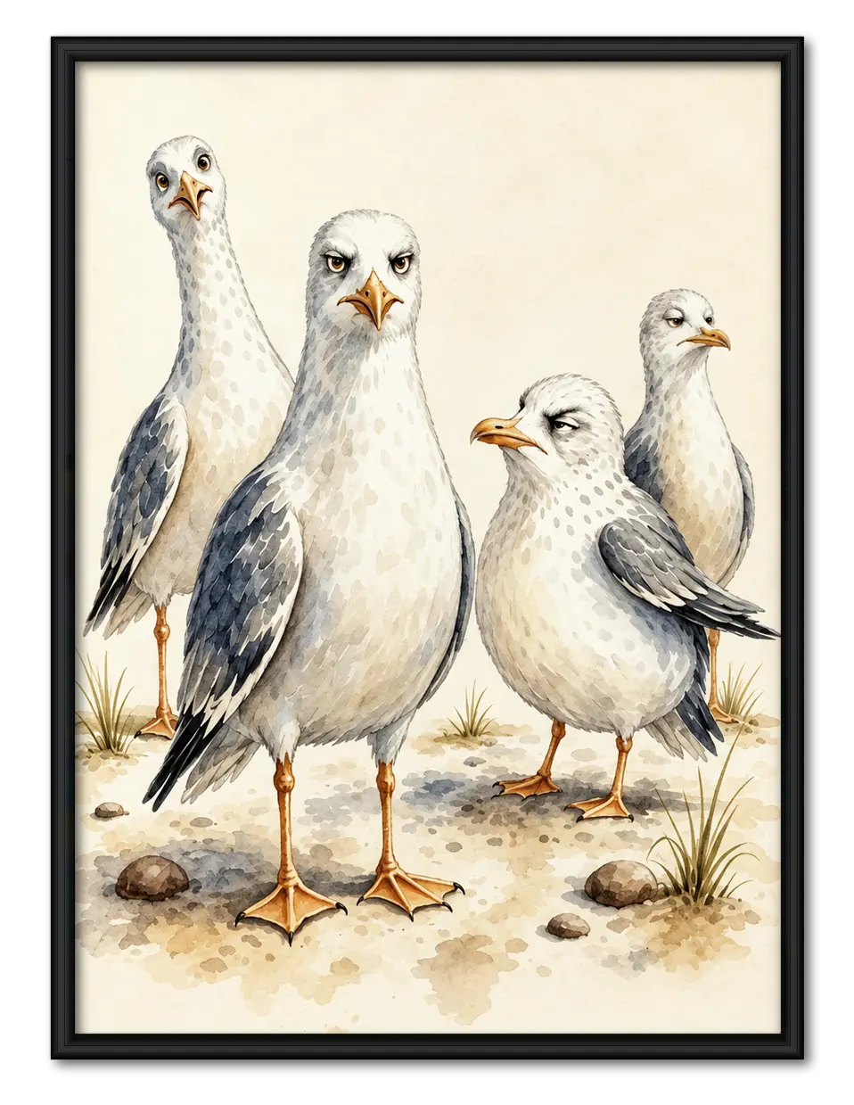 Seagull Group Watercolor Coastal Wall Art 1