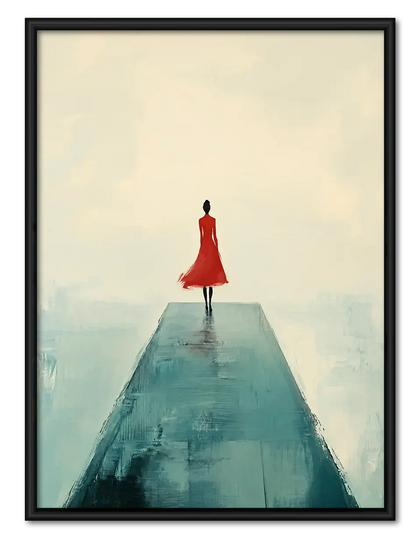 Red Dress Minimal Woman Landscape Wall Art