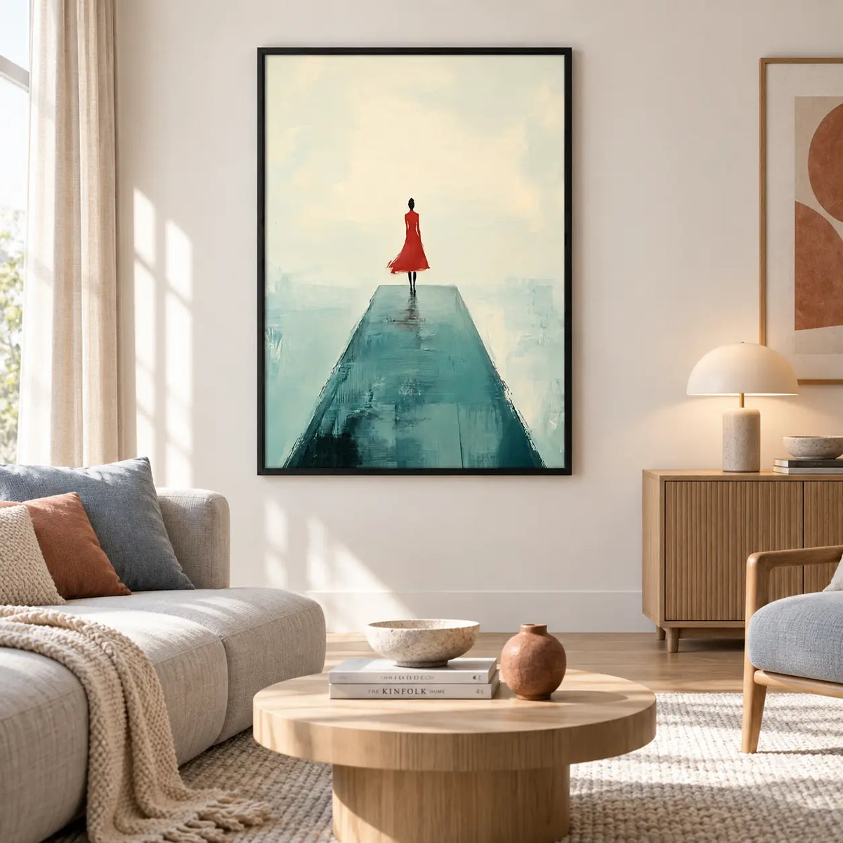 Red Dress Minimal Woman Landscape Wall Art 2