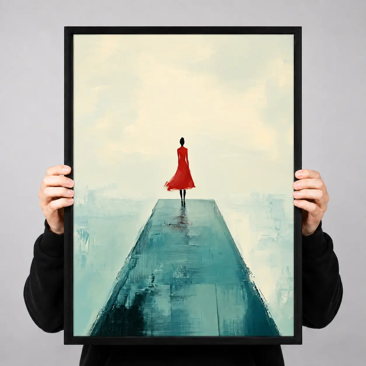 Red Dress Minimal Woman Landscape Wall Art 3