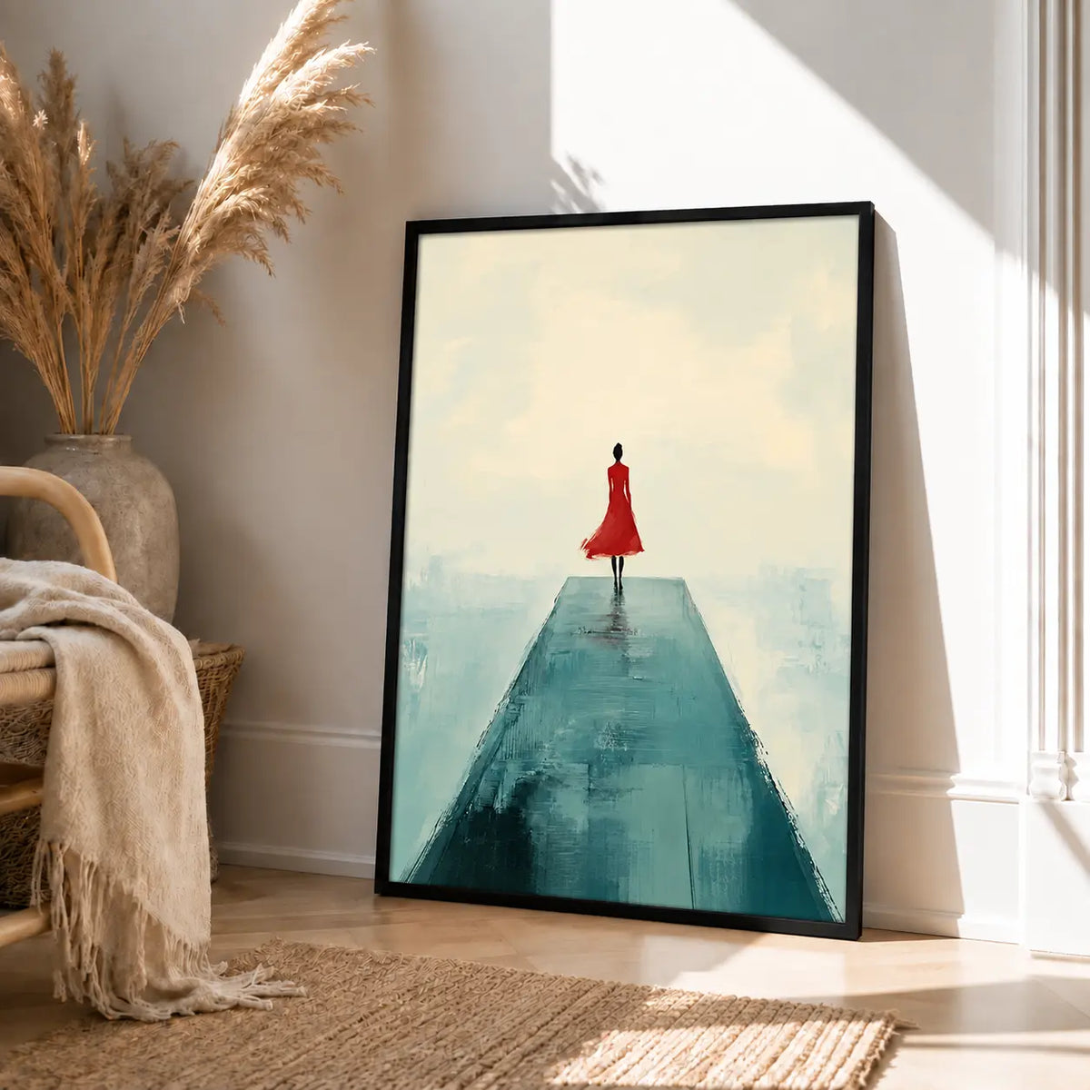Red Dress Minimal Woman Landscape Wall Art 4