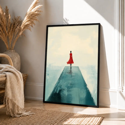 Red Dress Minimal Woman Landscape Wall Art 4