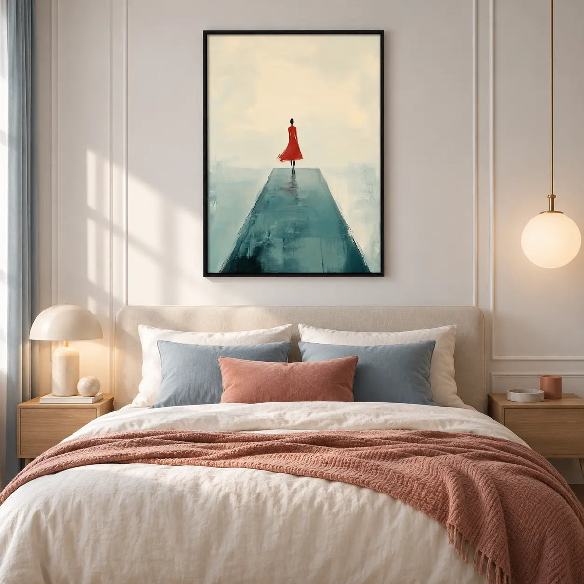 Red Dress Minimal Woman Landscape Wall Art 5