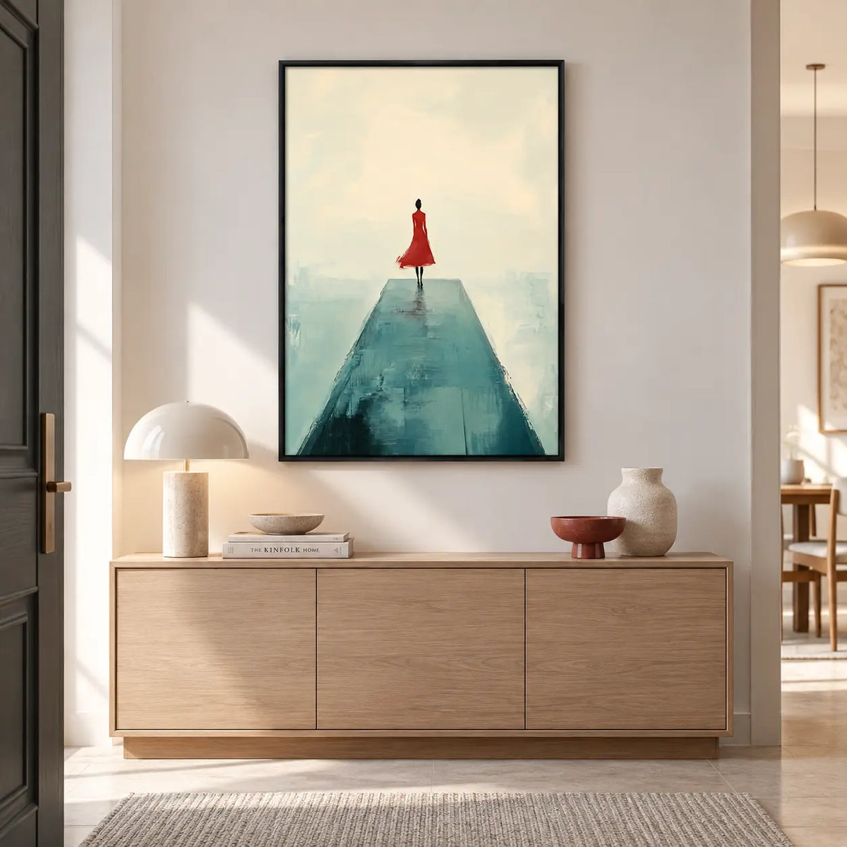 Red Dress Minimal Woman Landscape Wall Art 6