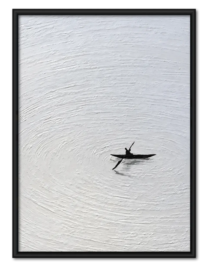 Minimal Black Kayak Lake Texture Wall Art 1