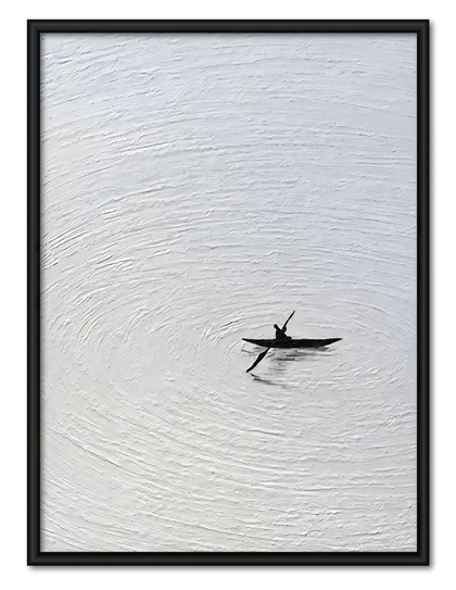 Minimal Black Kayak Lake Texture Wall Art
