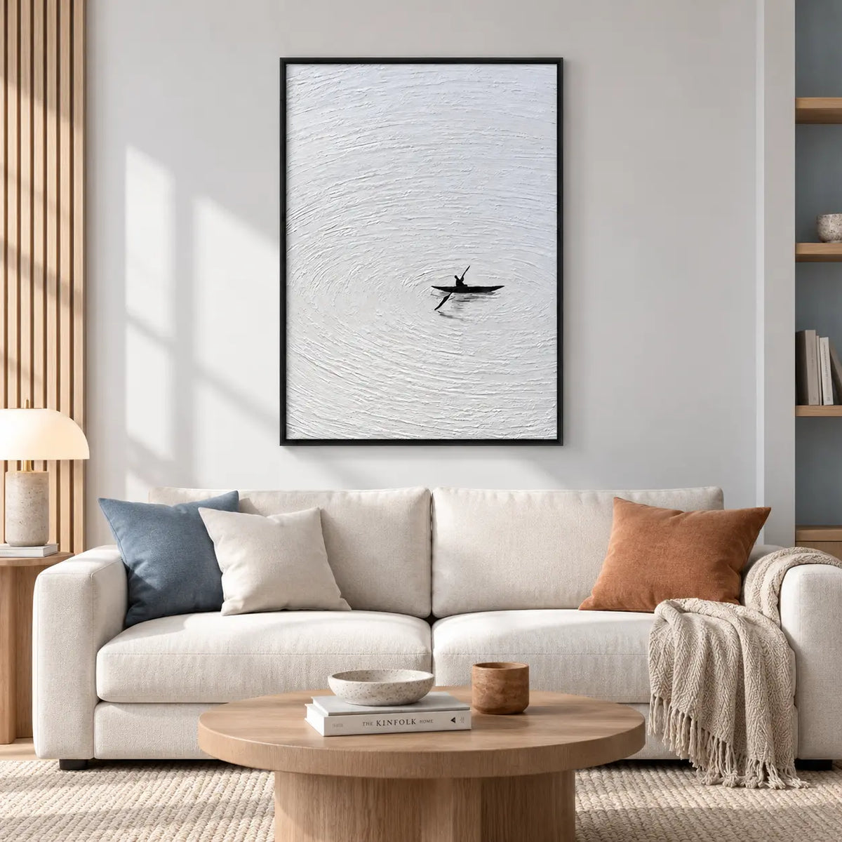 Minimal Black Kayak Lake Texture Wall Art 2