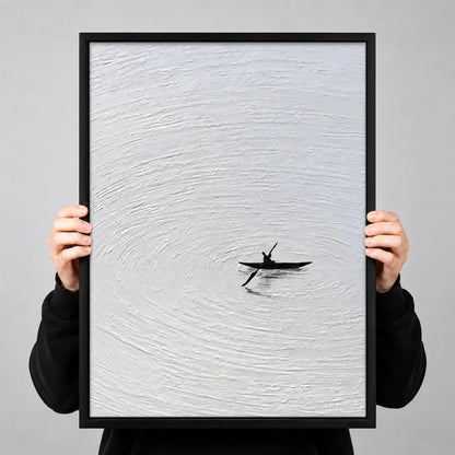 Minimal Black Kayak Lake Texture Wall Art 3