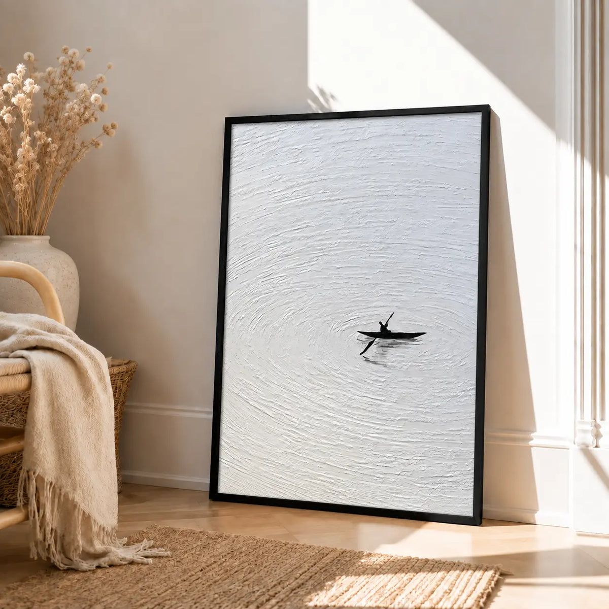Minimal Black Kayak Lake Texture Wall Art 4
