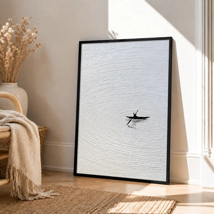 Minimal Black Kayak Lake Texture Wall Art 4