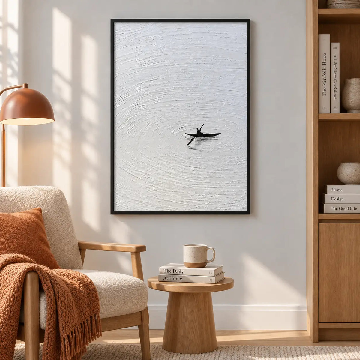Minimal Black Kayak Lake Texture Wall Art 5