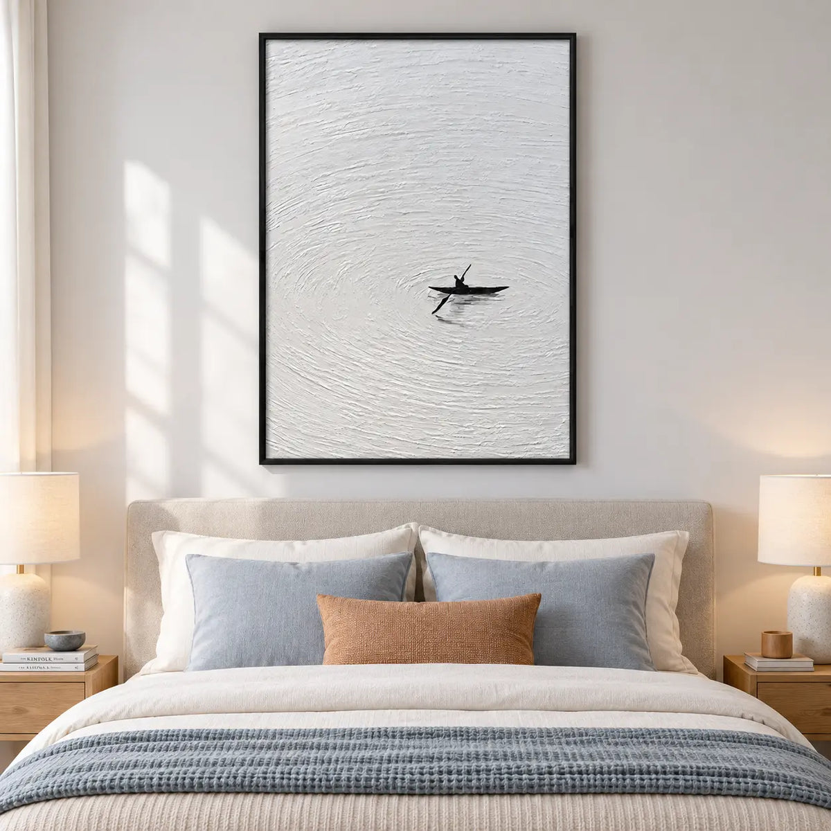 Minimal Black Kayak Lake Texture Wall Art 6