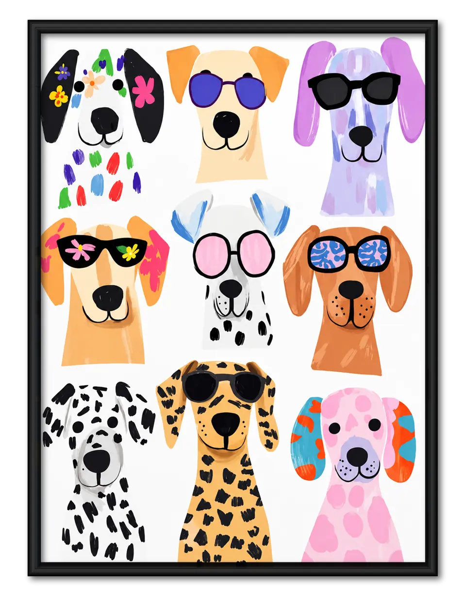 Colorful Sunglasses Dogs Pattern Wall Art 1