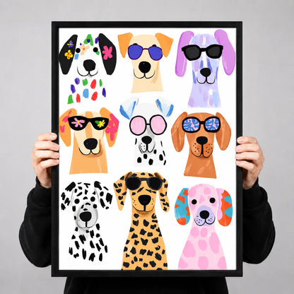 Colorful Sunglasses Dogs Pattern Wall Art 3