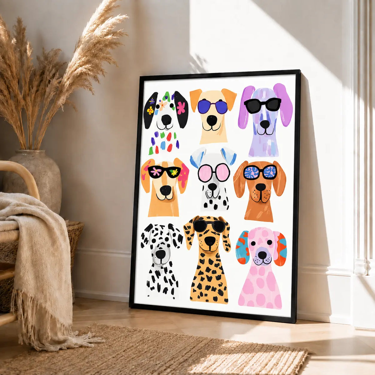 Colorful Sunglasses Dogs Pattern Wall Art 4