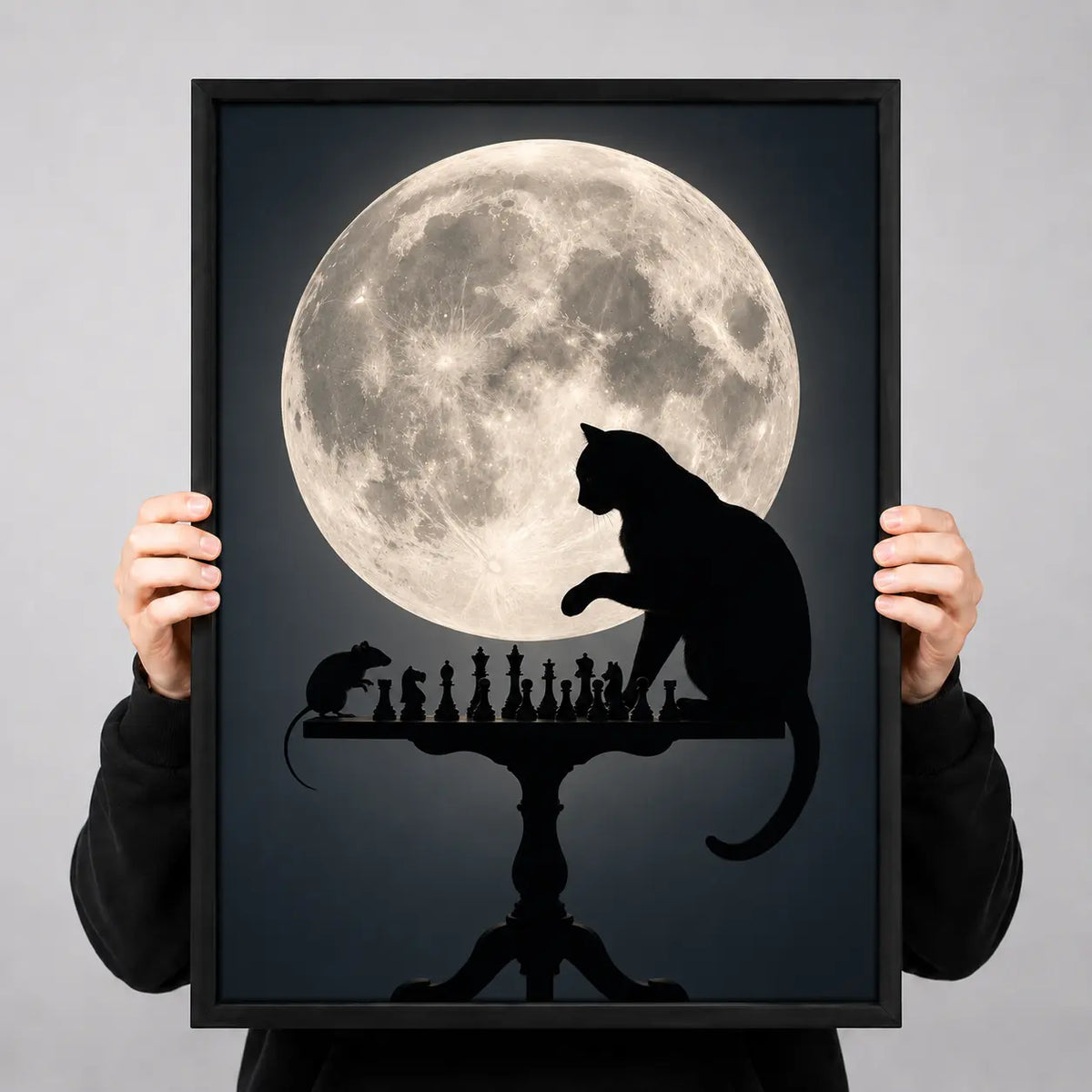Black Cat Chess Under Full Moon Wall Art 3