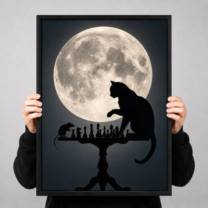 Black Cat Chess Under Full Moon Wall Art 3