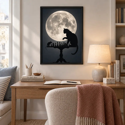 Black Cat Chess Under Full Moon Wall Art 5
