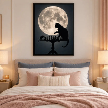 Black Cat Chess Under Full Moon Wall Art 6