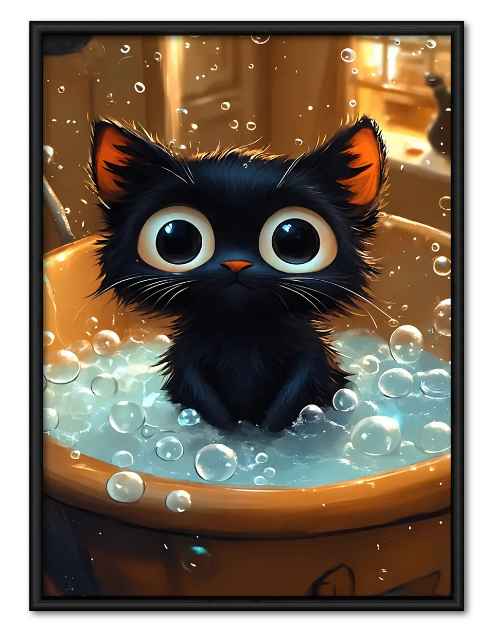 Black Cat Bubble Bath Cute Wall Art 1