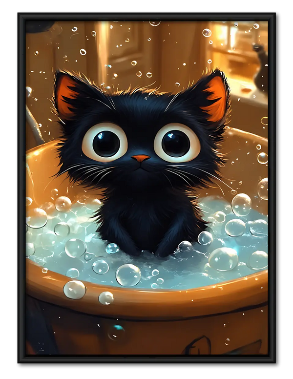 Black Cat Bubble Bath Cute Wall Art