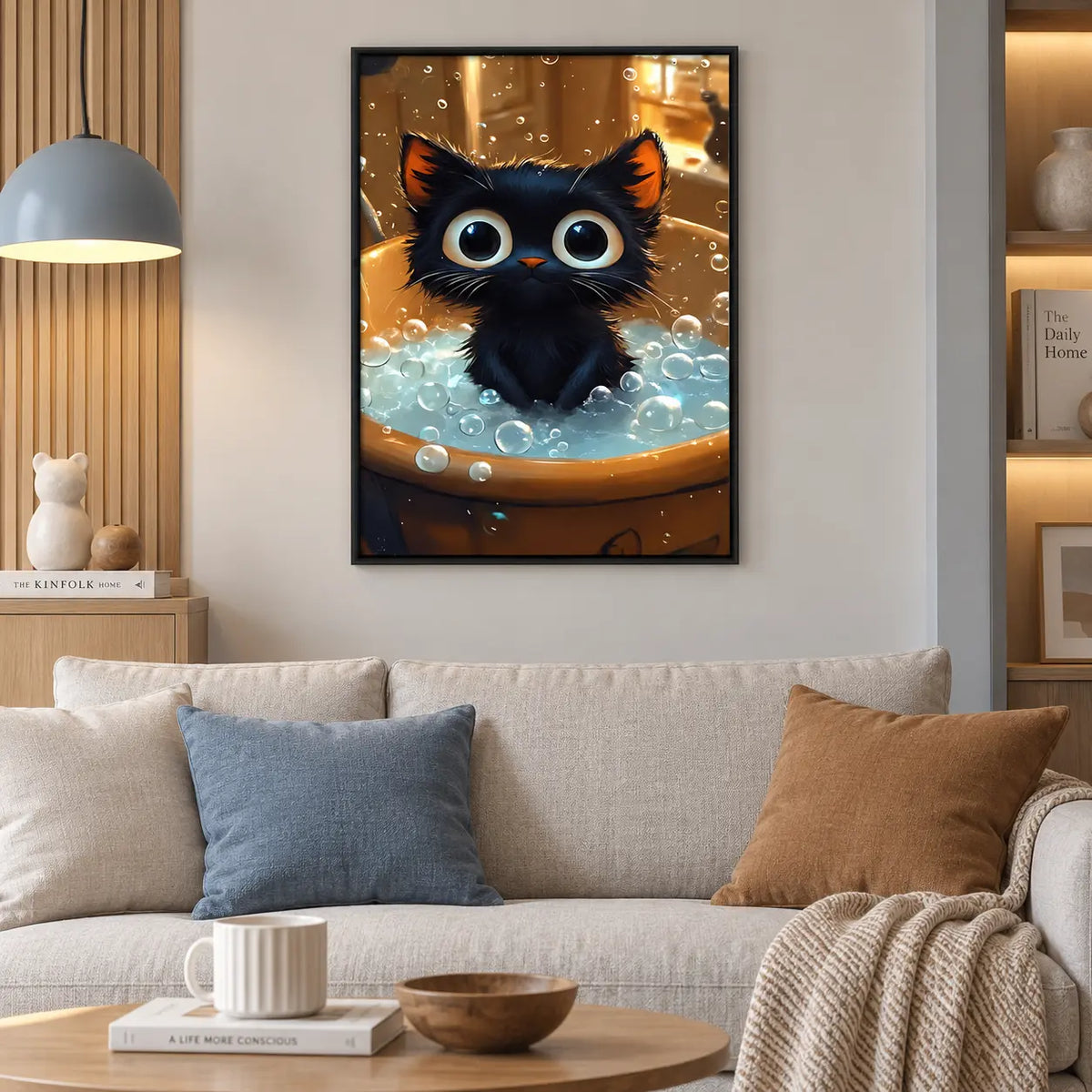 Black Cat Bubble Bath Cute Wall Art 2