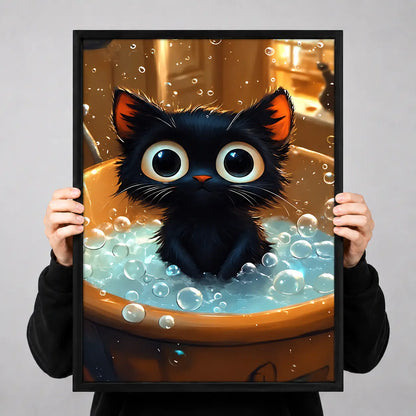 Black Cat Bubble Bath Cute Wall Art 3