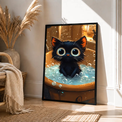 Black Cat Bubble Bath Cute Wall Art 4