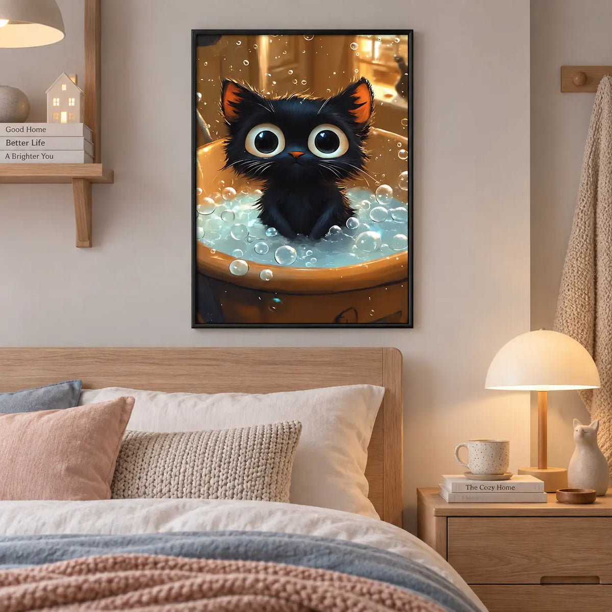 Black Cat Bubble Bath Cute Wall Art 5