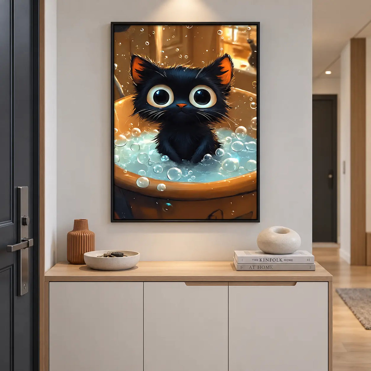 Black Cat Bubble Bath Cute Wall Art 6
