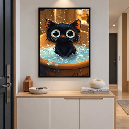 Black Cat Bubble Bath Cute Wall Art 6