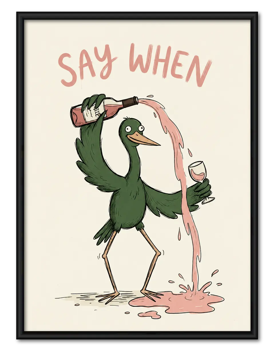 Funny Duck Wine Pouring Illustration Wall Art 1