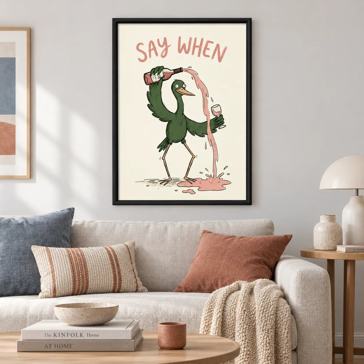 Funny Duck Wine Pouring Illustration Wall Art 2