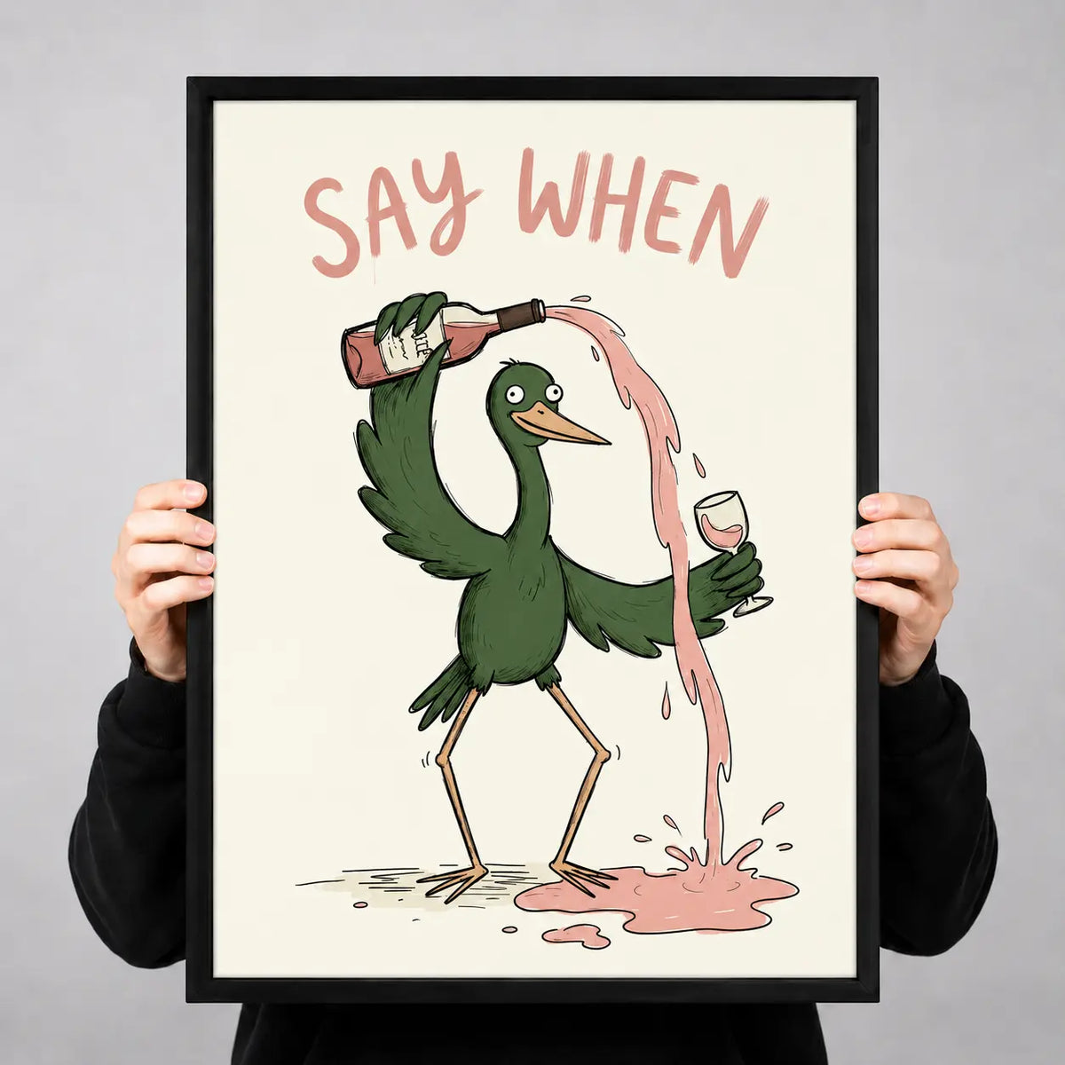 Funny Duck Wine Pouring Illustration Wall Art 3