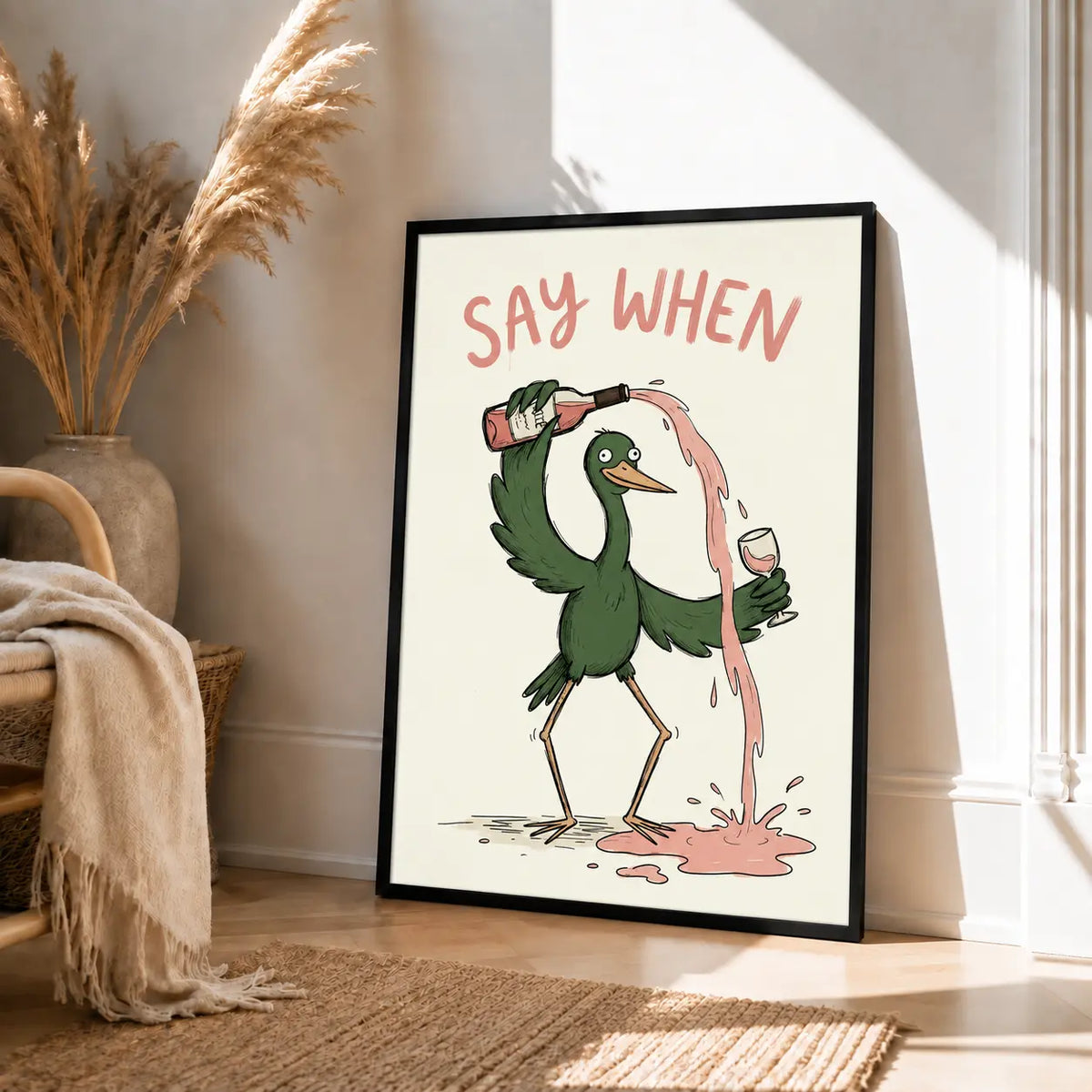 Funny Duck Wine Pouring Illustration Wall Art 4