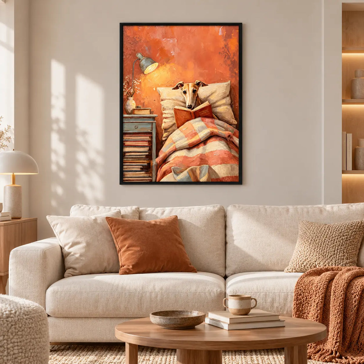 Dog Reading In Bed Cozy Illustration Wall Art 2