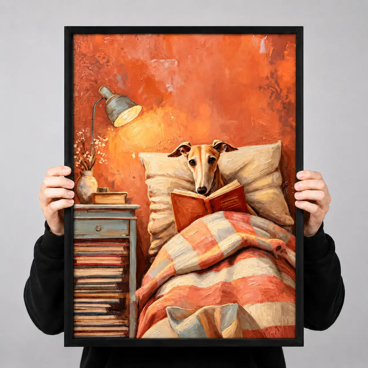 Dog Reading In Bed Cozy Illustration Wall Art 3