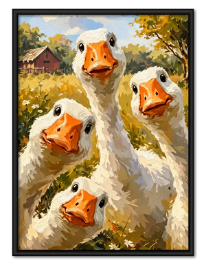 Funny White Goose Group Farm Wall Art