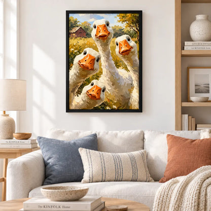Funny White Goose Group Farm Wall Art 2
