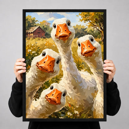 Funny White Goose Group Farm Wall Art 3