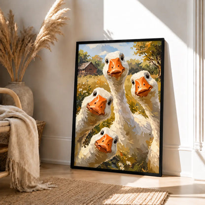 Funny White Goose Group Farm Wall Art 4