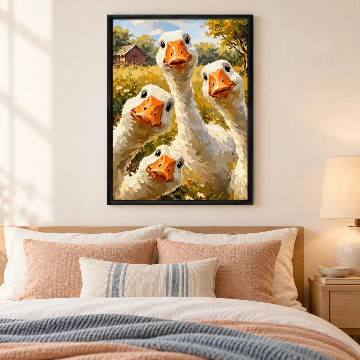 Funny White Goose Group Farm Wall Art 5