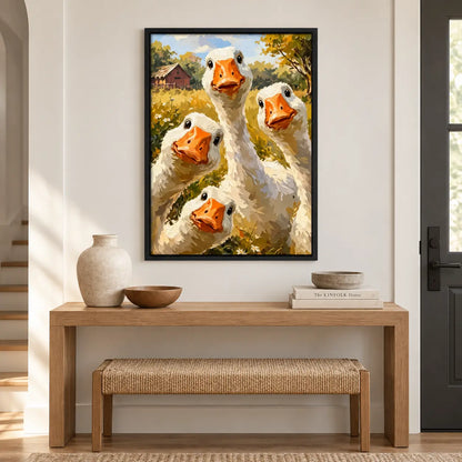 Funny White Goose Group Farm Wall Art 6