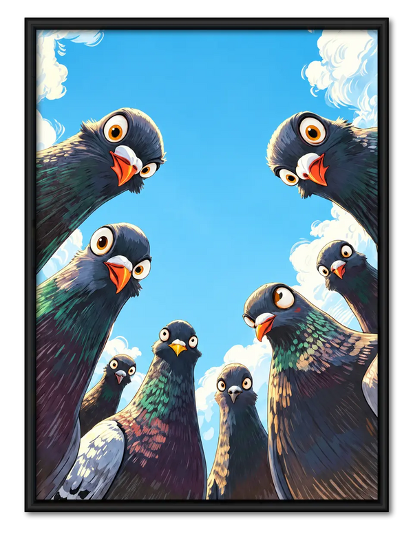 Curious Pigeon Group Sky View Wall Art