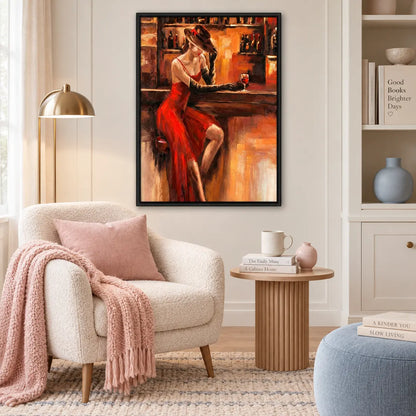 Red Dress Woman At Bar Vintage Painting Wall Art 2