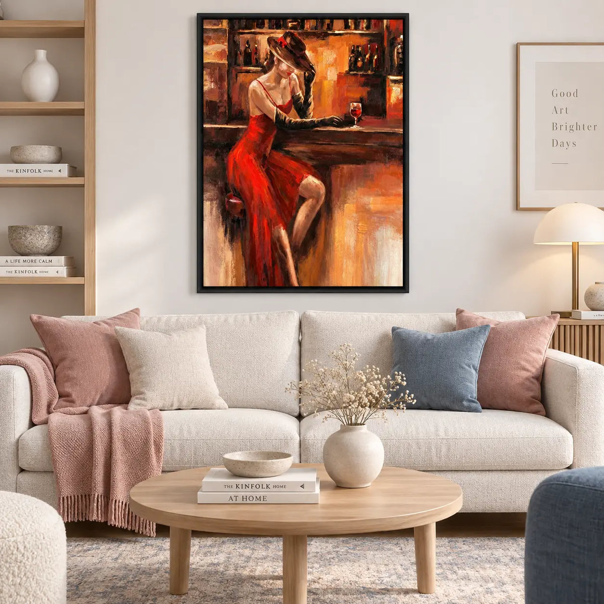 Red Dress Woman At Bar Vintage Painting Wall Art 5