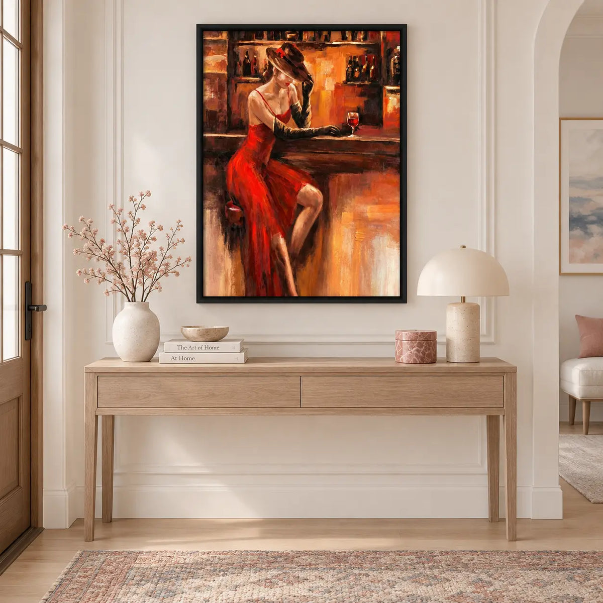Red Dress Woman At Bar Vintage Painting Wall Art 6