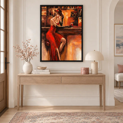 Red Dress Woman At Bar Vintage Painting Wall Art 6