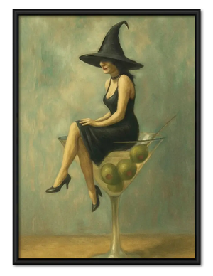 Witch On Cocktail Glass Vintage Fantasy Wall Art